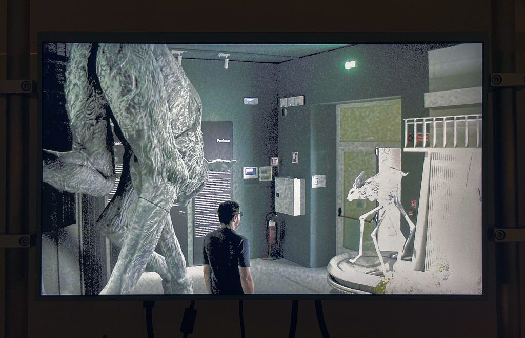 video still of strange animal statue exhibition